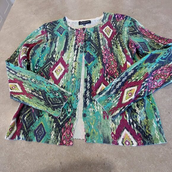 JONES NEW YORK Signature Multi-Colors Graphic Print L/S Button-Down Cardigan PM - Picture 1 of 14